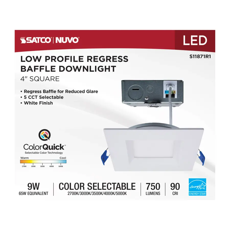 9 Watt LED Direct Wire Downlight - Slimfit - Smooth Baffle - 4 Inch - CCT Selectable - Square - Remote Driver - White Finish - Image 9