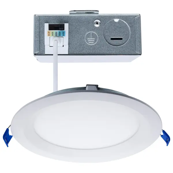 13 Watt LED Direct Wire Downlight - Slimfit - Smooth Baffle - 6 Inch - CCT Selectable - Round - Remote Driver - White Finish - Image 1