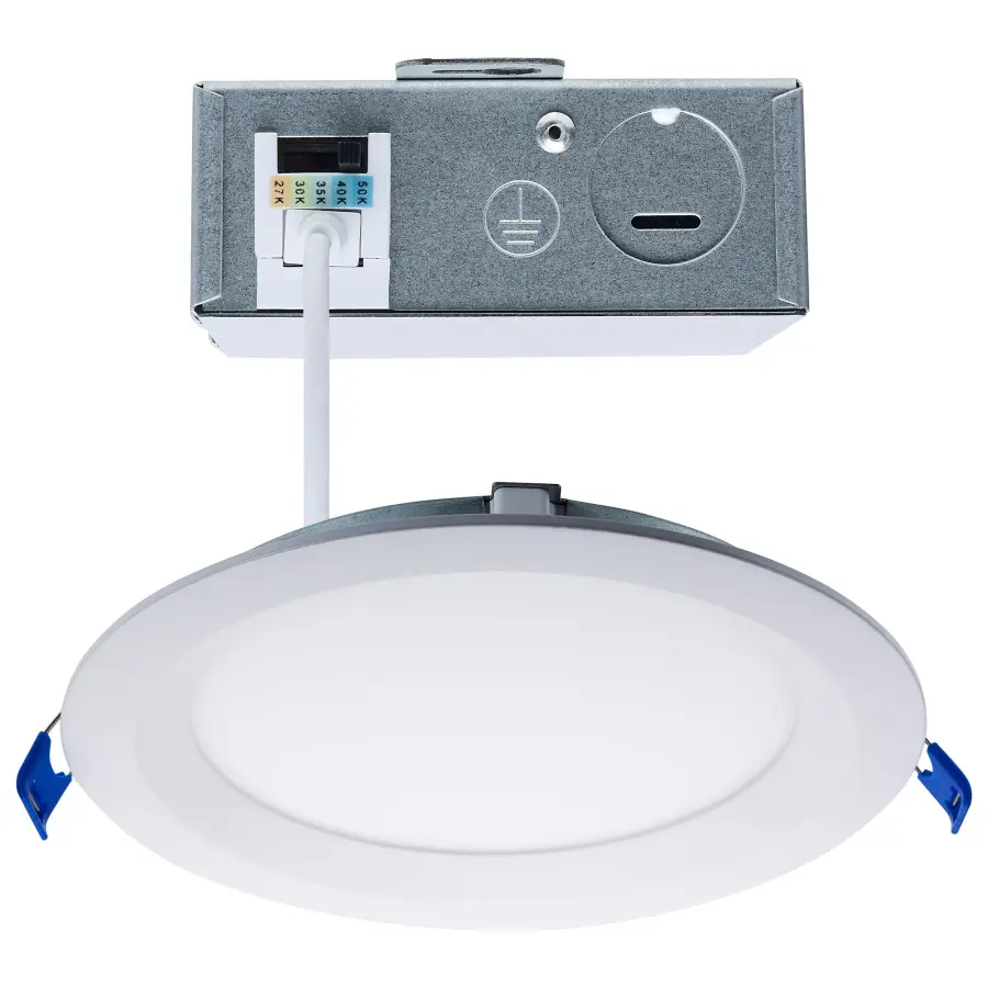 13 Watt LED Direct Wire Downlight - Slimfit - Smooth Baffle - 6 Inch - CCT Selectable - Round - Remote Driver - White Finish - Image 1