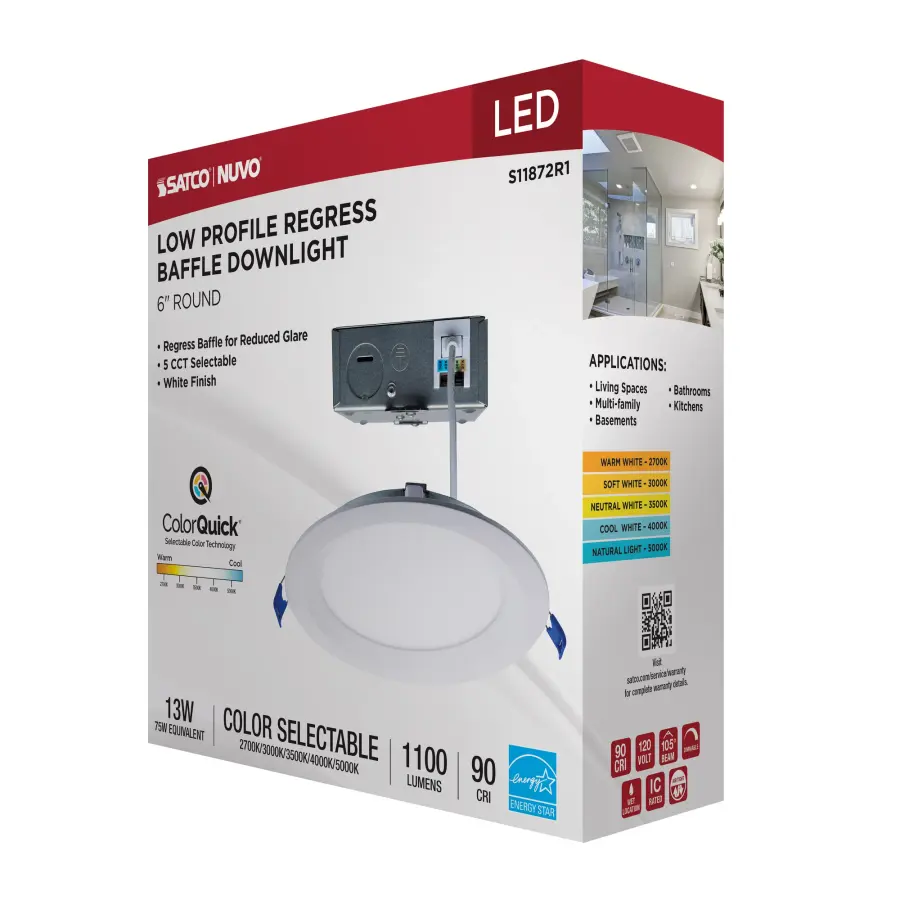 13 Watt LED Direct Wire Downlight - Slimfit - Smooth Baffle - 6 Inch - CCT Selectable - Round - Remote Driver - White Finish - Image 13