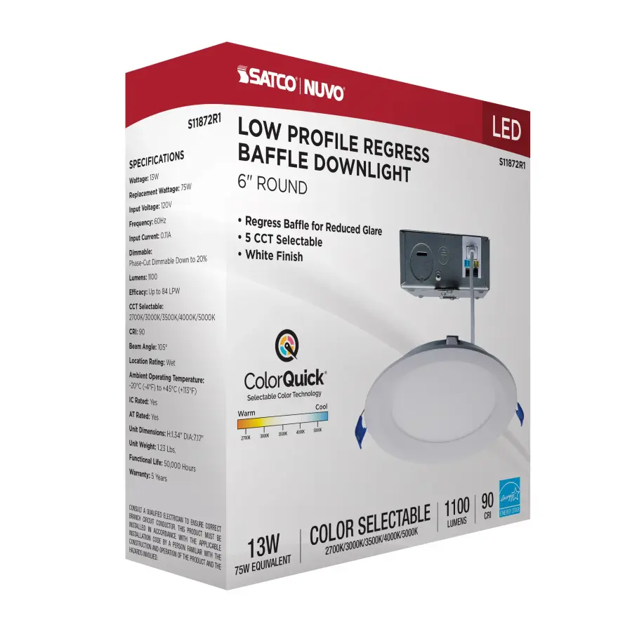 13 Watt LED Direct Wire Downlight - Slimfit - Smooth Baffle - 6 Inch - CCT Selectable - Round - Remote Driver - White Finish - Image 14