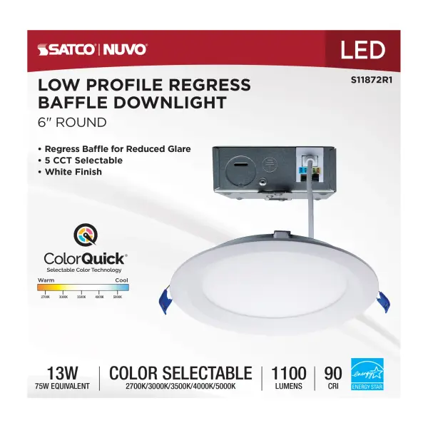 13 Watt LED Direct Wire Downlight - Slimfit - Smooth Baffle - 6 Inch - CCT Selectable - Round - Remote Driver - White Finish - Image 9