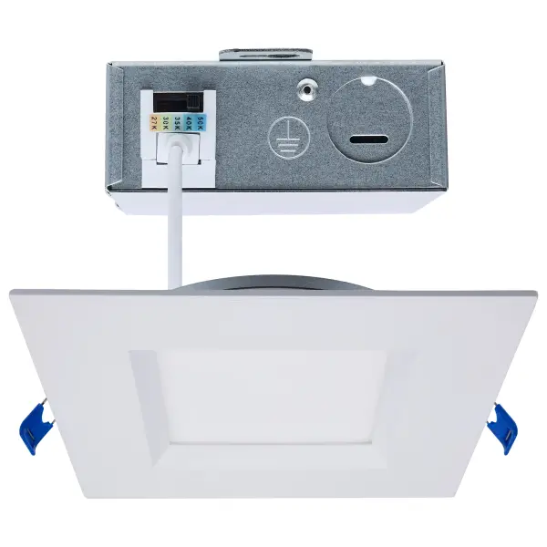12 Watt LED Direct Wire Downlight - Slimfit - Smooth Baffle - 6 Inch - CCT Selectable - Square - Remote Driver - White Finish - Image 1