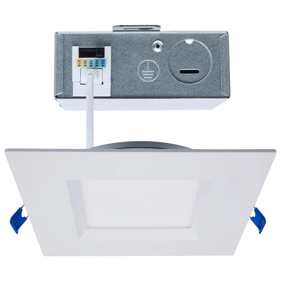 12 Watt LED Direct Wire Downlight - Slimfit - Smooth Baffle - 6 Inch - CCT Selectable - Square - Remote Driver - White Finish - Image 1