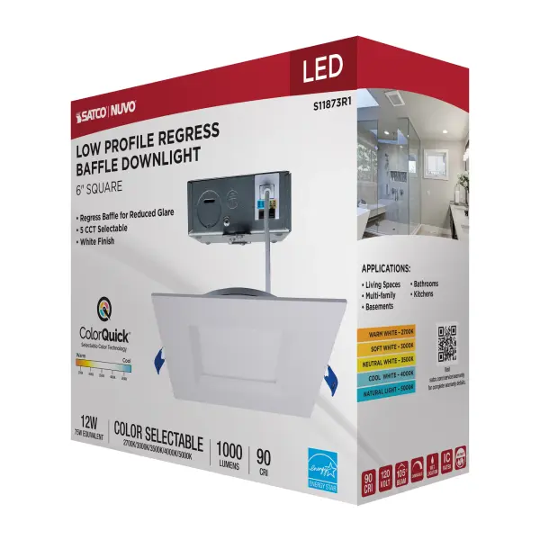 12 Watt LED Direct Wire Downlight - Slimfit - Smooth Baffle - 6 Inch - CCT Selectable - Square - Remote Driver - White Finish - Image 13