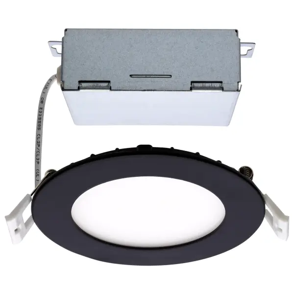 10 Watt - LED Direct Wire Downlight - Edge-lit - 4 inch - CCT Selectable - 120 volt - Dimmable - Round - Remote Driver - Black Finish - Image 1