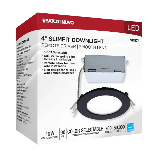 10 Watt - LED Direct Wire Downlight - Edge-lit - 4 inch - CCT Selectable - 120 volt - Dimmable - Round - Remote Driver - Black Finish - Image 11