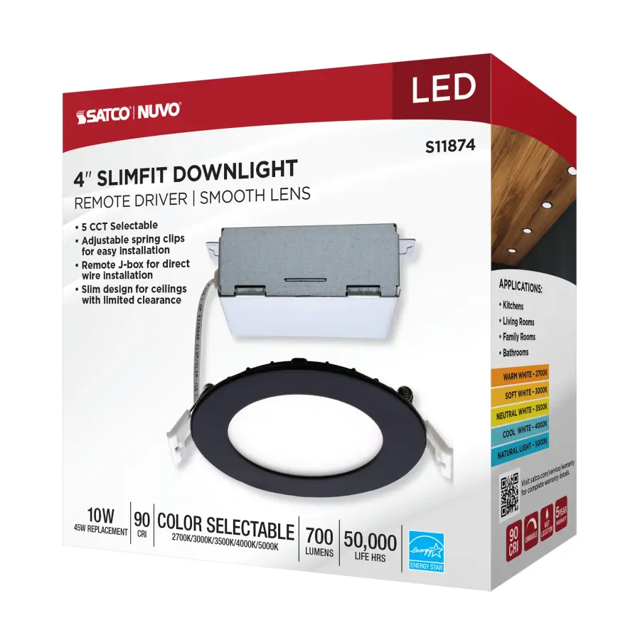 10 Watt - LED Direct Wire Downlight - Edge-lit - 4 inch - CCT Selectable - 120 volt - Dimmable - Round - Remote Driver - Black Finish - Image 12