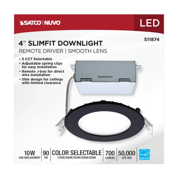 10 Watt - LED Direct Wire Downlight - Edge-lit - 4 inch - CCT Selectable - 120 volt - Dimmable - Round - Remote Driver - Black Finish - Image 7