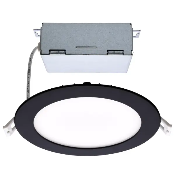 12 Watt - LED Direct Wire Downlight - Edge-lit - 6 inch - CCT Selectable - 120 volt - Dimmable - Round - Remote Driver - Black Finish - Image 1
