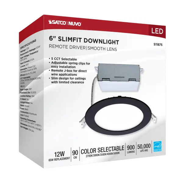 12 Watt - LED Direct Wire Downlight - Edge-lit - 6 inch - CCT Selectable - 120 volt - Dimmable - Round - Remote Driver - Black Finish - Image 11