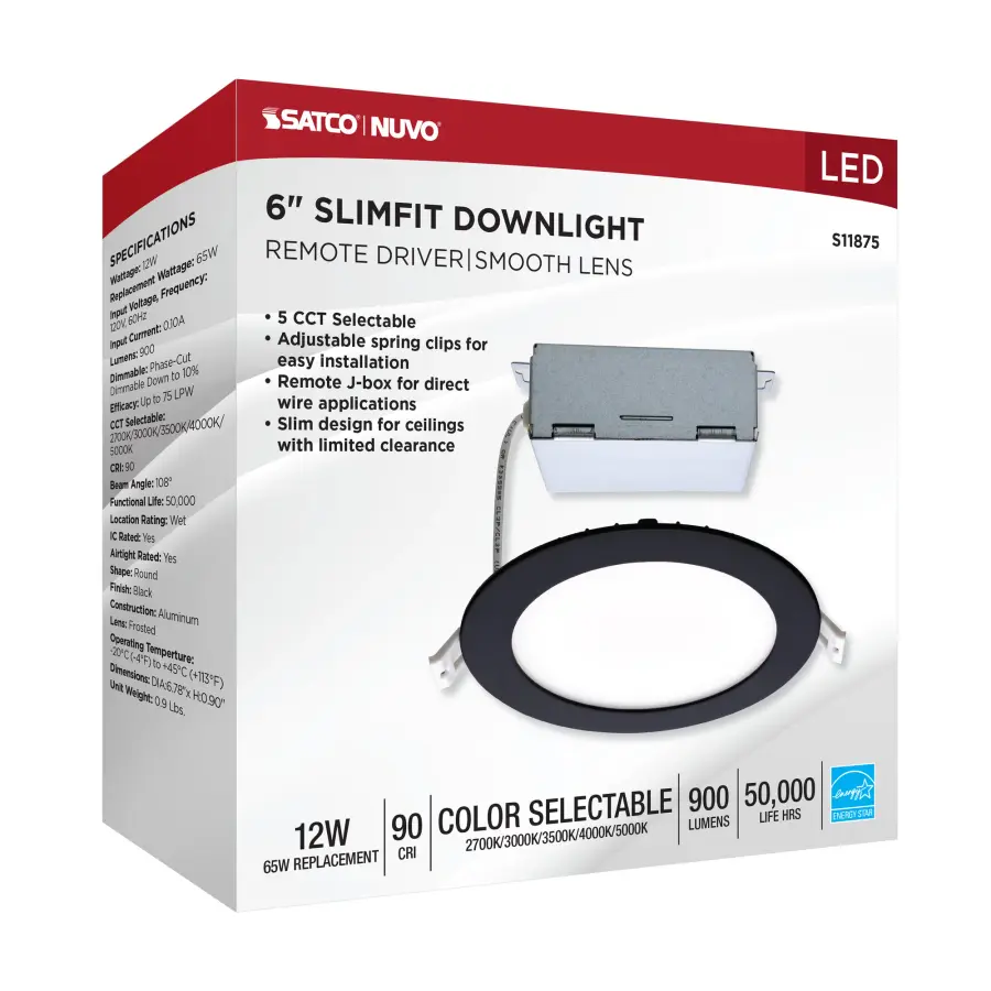 12 Watt - LED Direct Wire Downlight - Edge-lit - 6 inch - CCT Selectable - 120 volt - Dimmable - Round - Remote Driver - Black Finish - Image 11