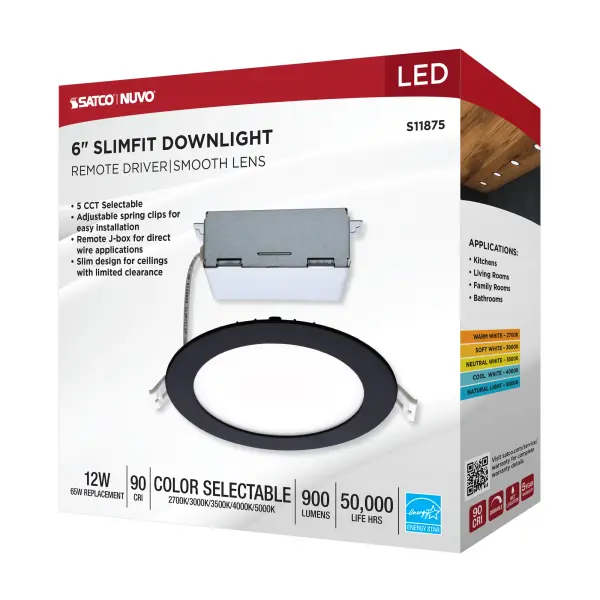 12 Watt - LED Direct Wire Downlight - Edge-lit - 6 inch - CCT Selectable - 120 volt - Dimmable - Round - Remote Driver - Black Finish - Image 12