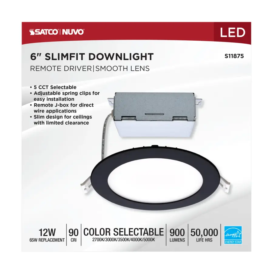 12 Watt - LED Direct Wire Downlight - Edge-lit - 6 inch - CCT Selectable - 120 volt - Dimmable - Round - Remote Driver - Black Finish - Image 7