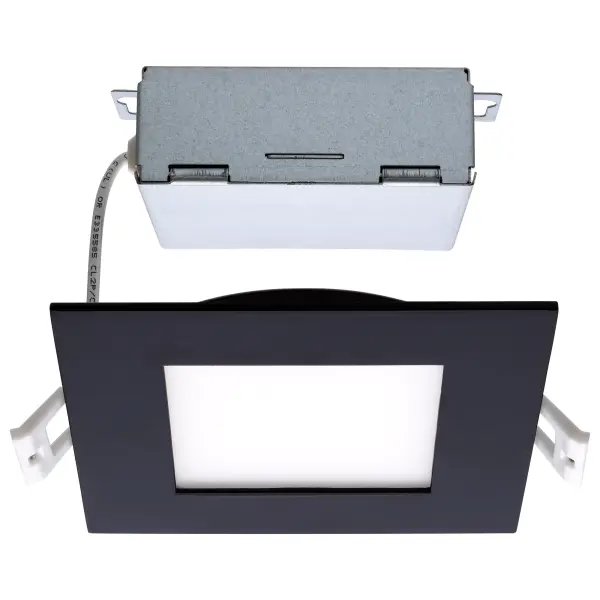 10 Watt - LED Direct Wire Downlight - Edge-lit - 4 inch - CCT Selectable - 120 volt - Dimmable - Square - Remote Driver - Black Finish - Image 1