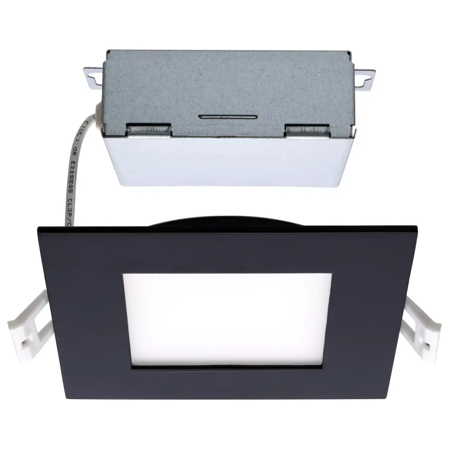 10 Watt - LED Direct Wire Downlight - Edge-lit - 4 inch - CCT Selectable - 120 volt - Dimmable - Square - Remote Driver - Black Finish - Image 1