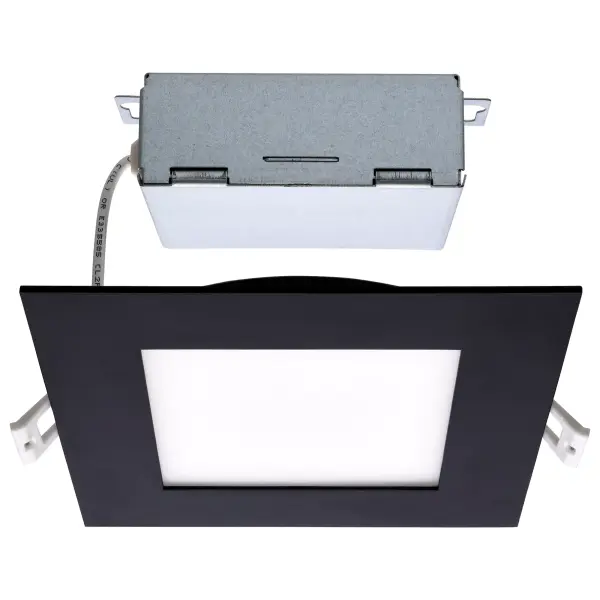 12 Watt - LED Direct Wire Downlight - Edge-lit - 6 inch - CCT Selectable - 120 volt - Dimmable - Square - Remote Driver - Black Finish - Image 1