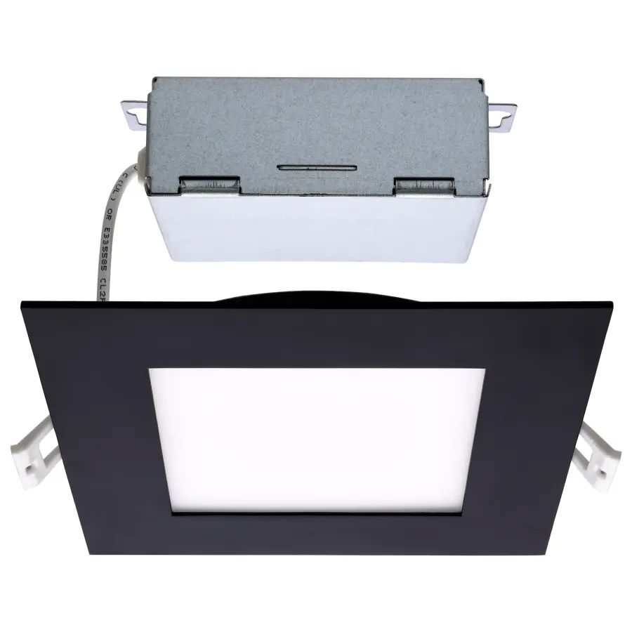 12 Watt - LED Direct Wire Downlight - Edge-lit - 6 inch - CCT Selectable - 120 volt - Dimmable - Square - Remote Driver - Black Finish - Image 1