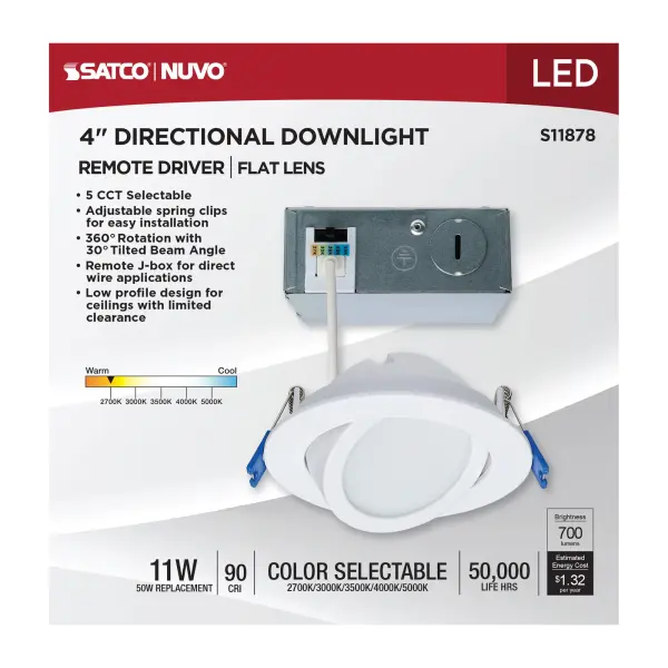 11 Watt - 4" - Directional Low-Profile Downlight - CCT Selectable - 120 Volt - White Finish - Image 12