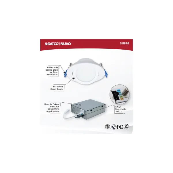 11 Watt - 4" - Directional Low-Profile Downlight - CCT Selectable - 120 Volt - White Finish - Image 13