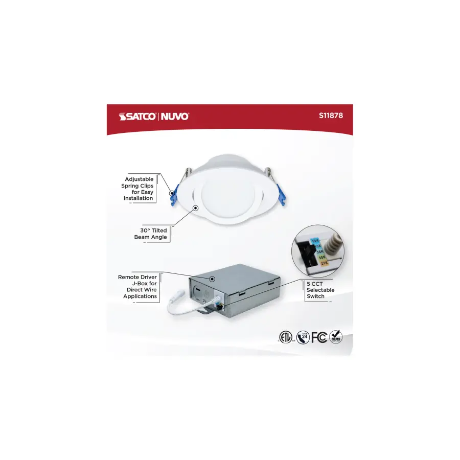 11 Watt - 4" - Directional Low-Profile Downlight - CCT Selectable - 120 Volt - White Finish - Image 13