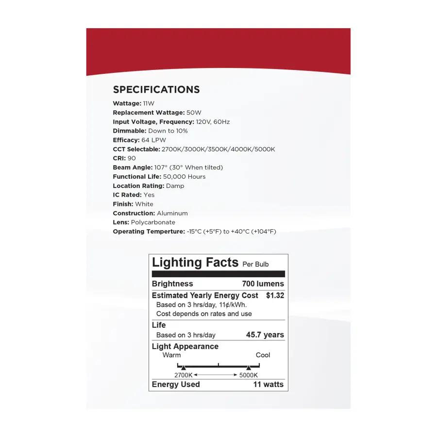 11 Watt - 4" - Directional Low-Profile Downlight - CCT Selectable - 120 Volt - White Finish - Image 15