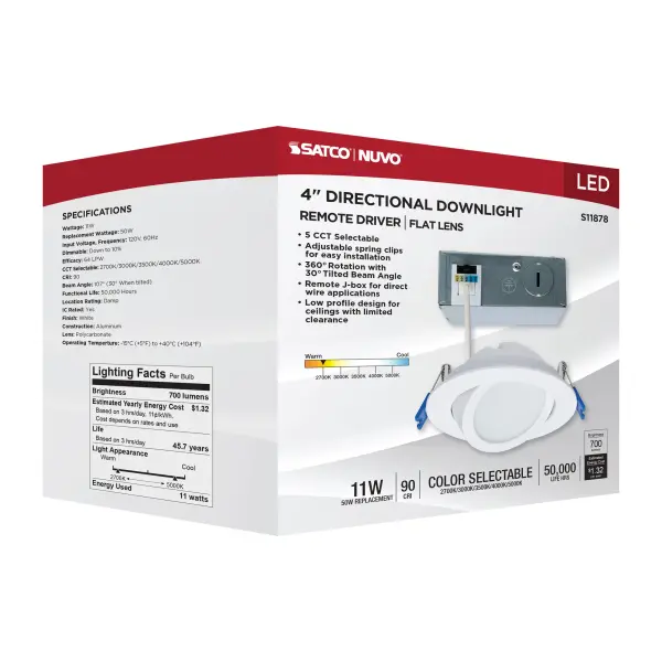 11 Watt - 4" - Directional Low-Profile Downlight - CCT Selectable - 120 Volt - White Finish - Image 16