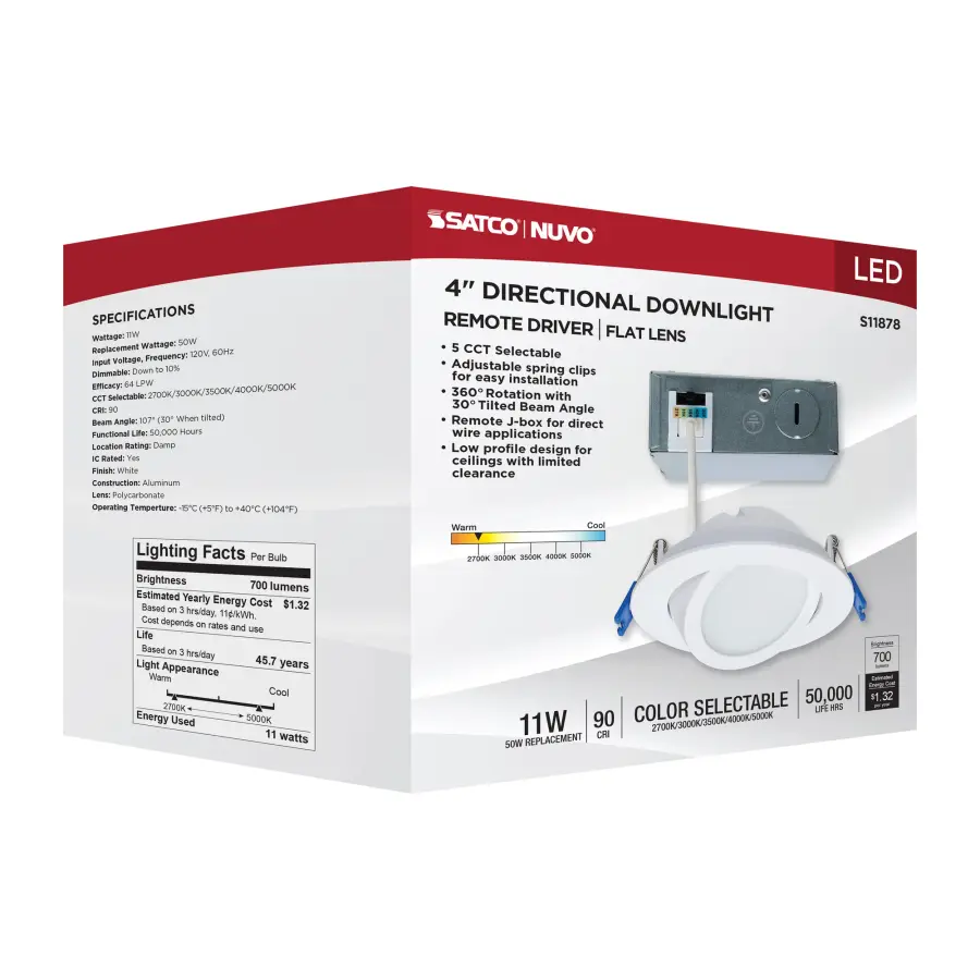 11 Watt - 4" - Directional Low-Profile Downlight - CCT Selectable - 120 Volt - White Finish - Image 16