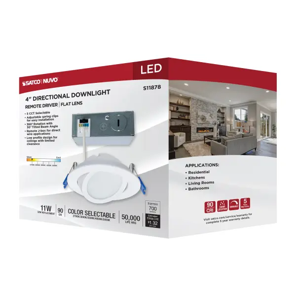11 Watt - 4" - Directional Low-Profile Downlight - CCT Selectable - 120 Volt - White Finish - Image 17
