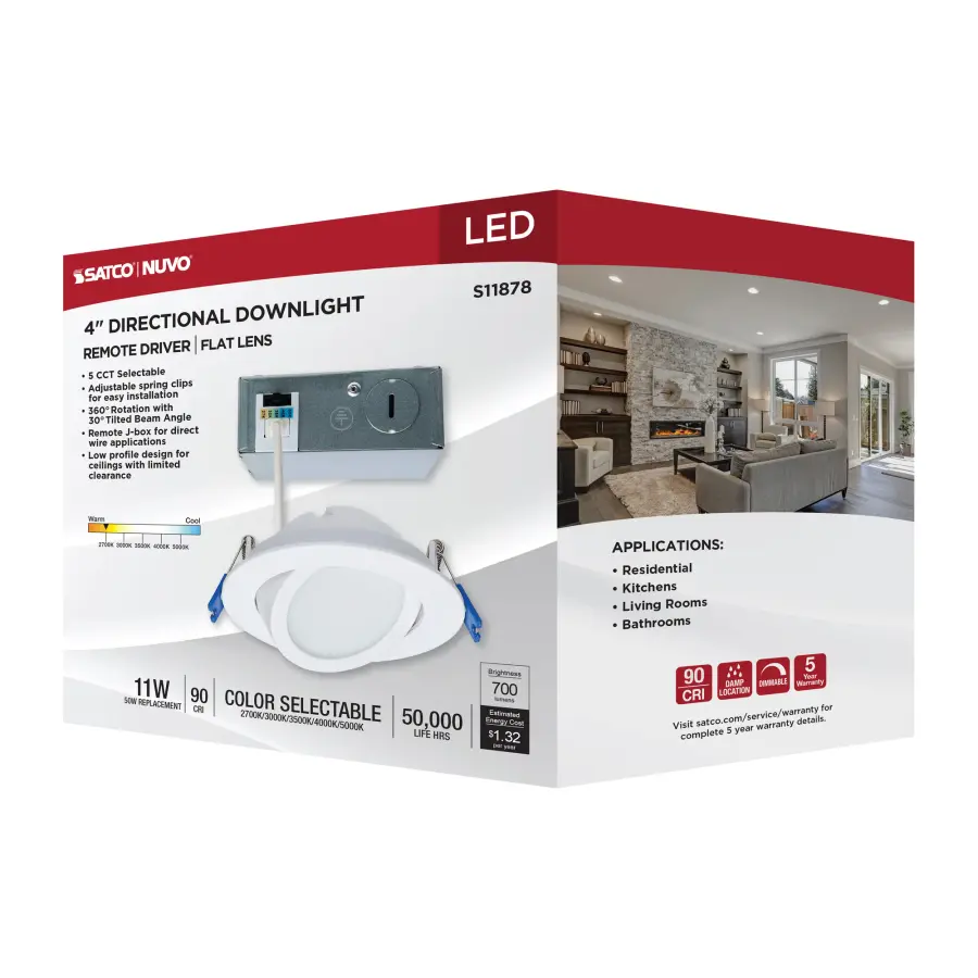 11 Watt - 4" - Directional Low-Profile Downlight - CCT Selectable - 120 Volt - White Finish - Image 17