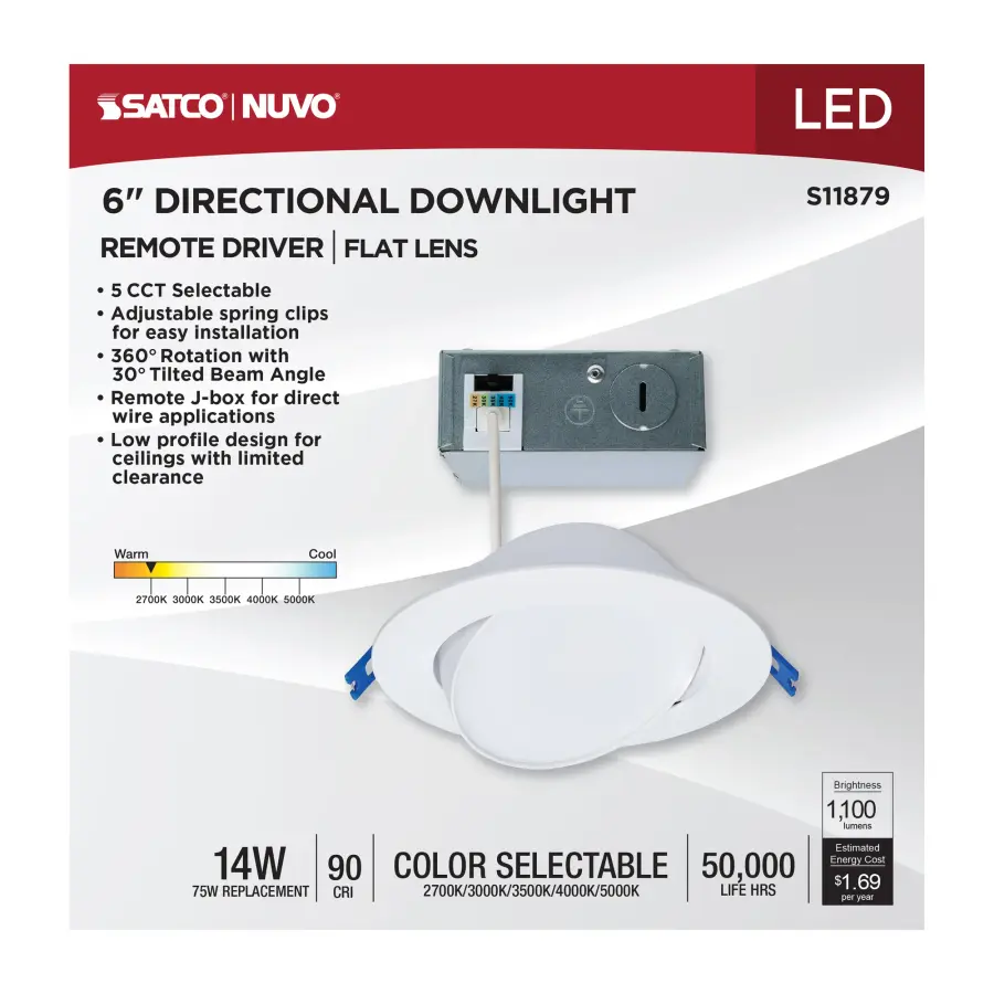 14 Watt - 6" - Directional Low-Profile Downlight - CCT Selectable - 120 Volt - White Finish - Image 12