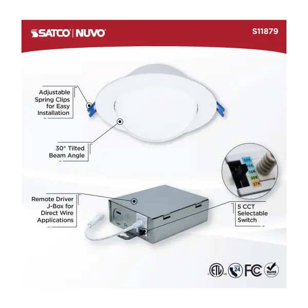 14 Watt - 6" - Directional Low-Profile Downlight - CCT Selectable - 120 Volt - White Finish - Image 13