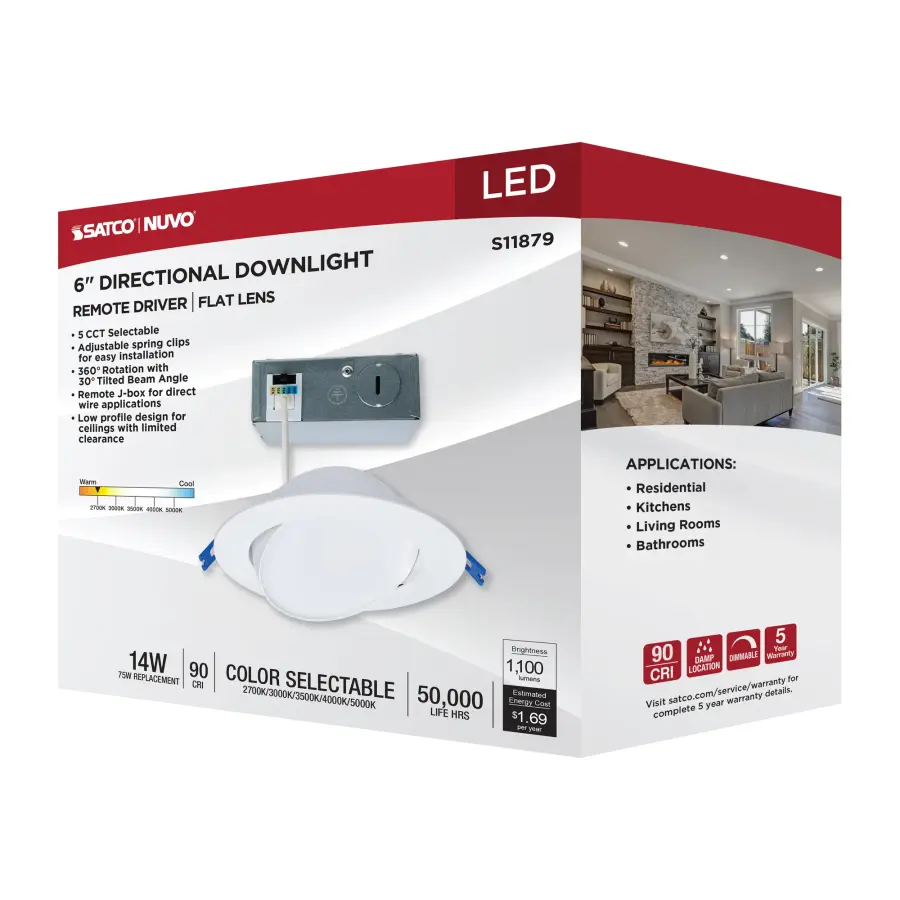 14 Watt - 6" - Directional Low-Profile Downlight - CCT Selectable - 120 Volt - White Finish - Image 17