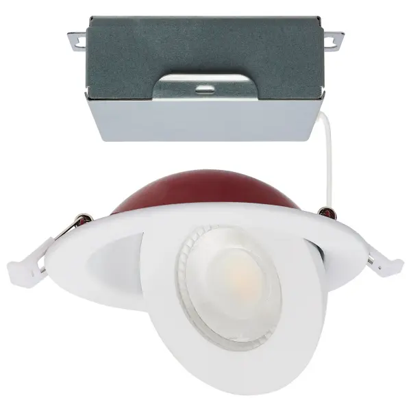 9 Watt LED - Fire Rated - 4 Inch Direct Wire Directional Downlight - Round Shape - White Finish - CCT Selectable - Dimmable - 120 Volts - Image 1