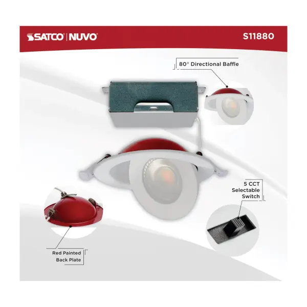 9 Watt LED - Fire Rated - 4 Inch Direct Wire Directional Downlight - Round Shape - White Finish - CCT Selectable - Dimmable - 120 Volts - Image 11