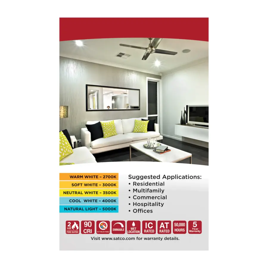 9 Watt LED - Fire Rated - 4 Inch Direct Wire Directional Downlight - Round Shape - White Finish - CCT Selectable - Dimmable - 120 Volts - Image 12