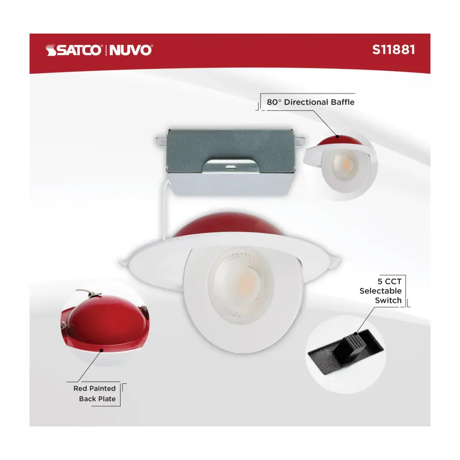 15 Watt LED - Fire Rated - 6 Inch Direct Wire Directional Downlight - Round Shape - White Finish - CCT Selectable - Dimmable - 120 Volts - Image 11