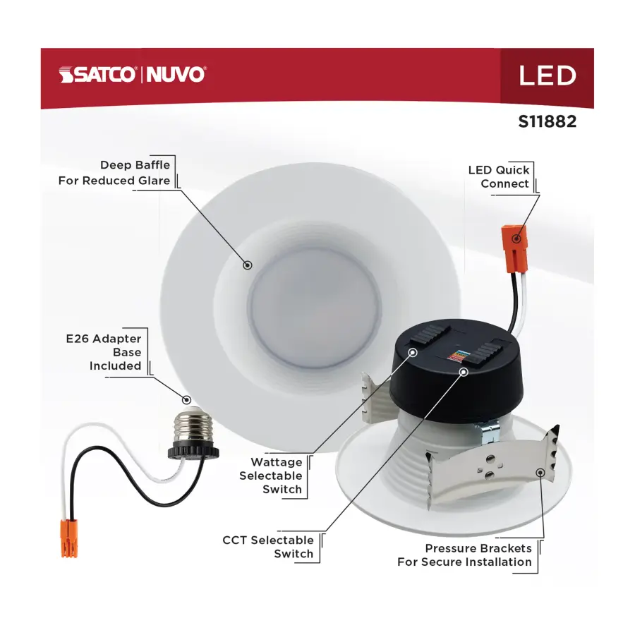 Field Selectable LED Downlight Retrofit - Deep Baffle - 5.8/7/9.5 Watts - 27K/30K/35K/40K/50K CCT - 4 Inch - Round Shape - White Finish - 120 Volts - Image 10