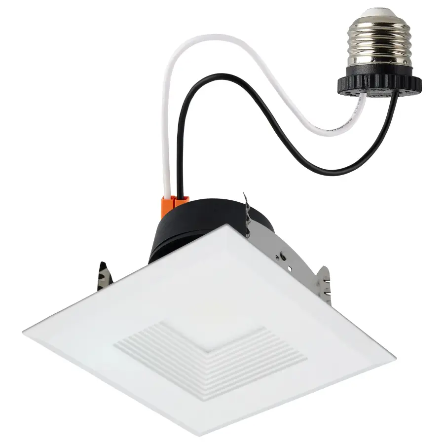 Field Selectable LED Downlight Retrofit - Deep Baffle - 5.8/7/9.5 Watts - 27K/30K/35K/40K/50K CCT - 4 Inch - Square Shape - White Finish - 120 Volts - Image 1