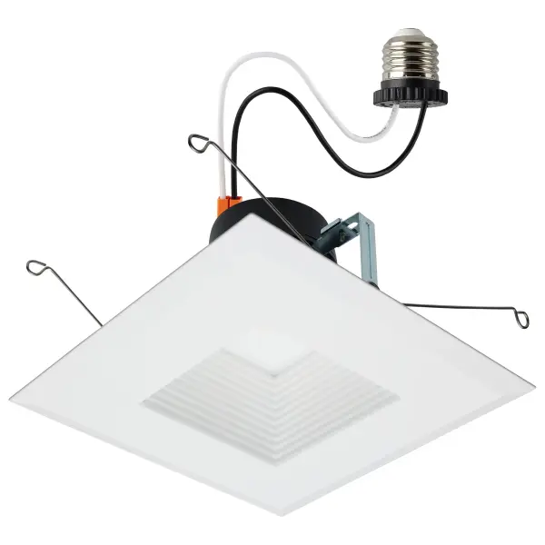 Field Selectable LED Downlight Retrofit - Deep Baffle - 8/10.5/13.5 Watts - 27K/30K/35K/40K/50K CCT - 5-6 Inch - Square Shape - White Finish - 120 Volts - Image 1