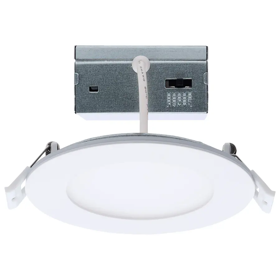 9 Watt LED Direct Wire Downlight with Night Light - 4 Inch - Remote Driver - CCT Selectable - Dimmable - Round - White Finish - Image 1