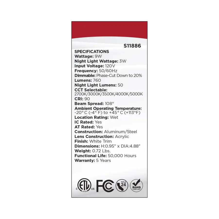 9 Watt LED Direct Wire Downlight with Night Light - 4 Inch - Remote Driver - CCT Selectable - Dimmable - Round - White Finish - Image 15