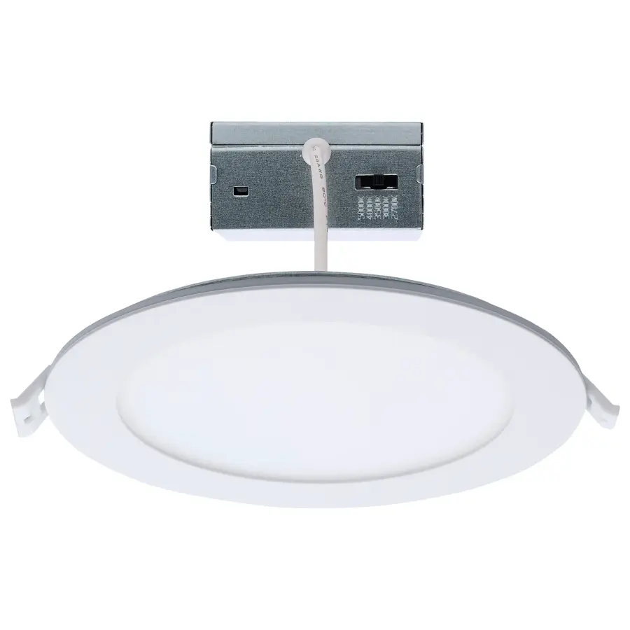 12 Watt LED Direct Wire Downlight with Night Light - 6 Inch - Remote Driver - CCT Selectable - Dimmable - Round - White Finish - Image 1