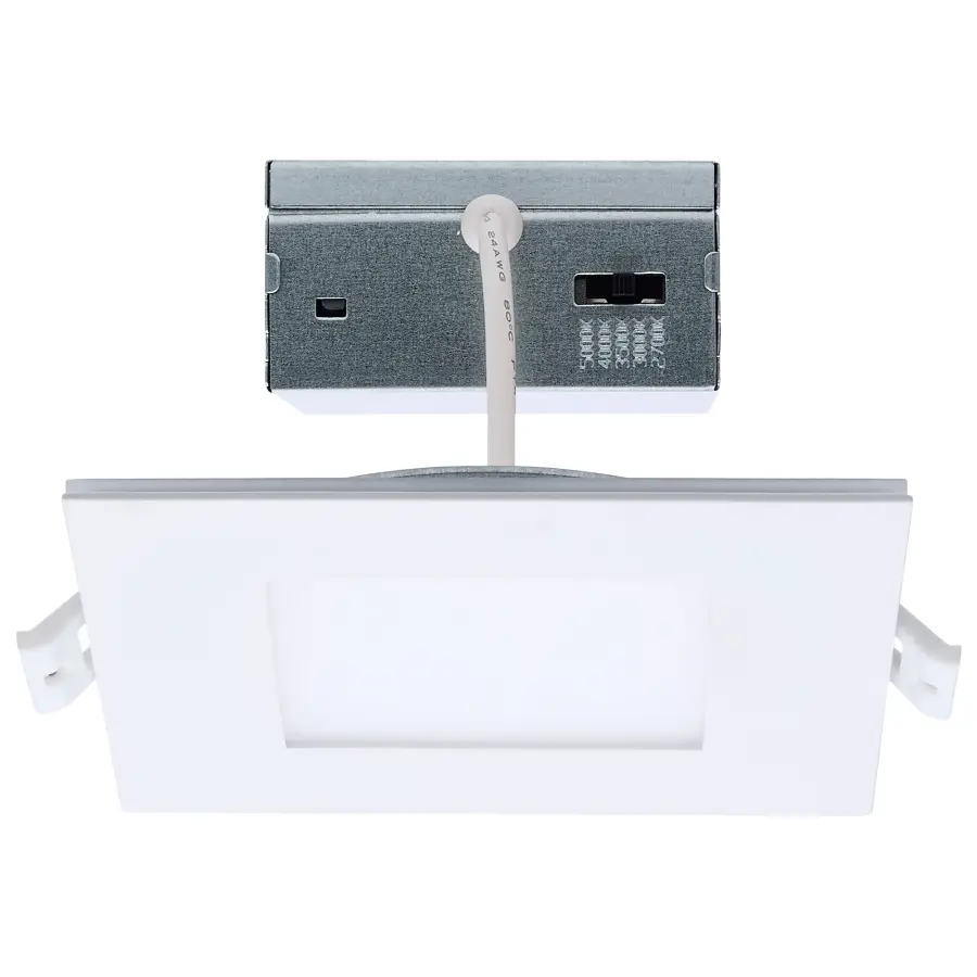 9 Watt LED Direct Wire Downlight with Night Light - 4 Inch - Remote Driver - CCT Selectable - Dimmable - Square - White Finish - Image 1