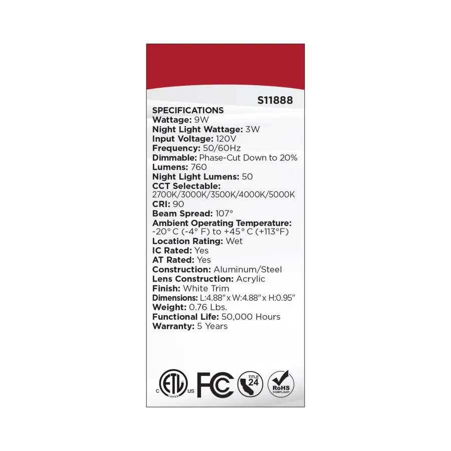 9 Watt LED Direct Wire Downlight with Night Light - 4 Inch - Remote Driver - CCT Selectable - Dimmable - Square - White Finish - Image 16
