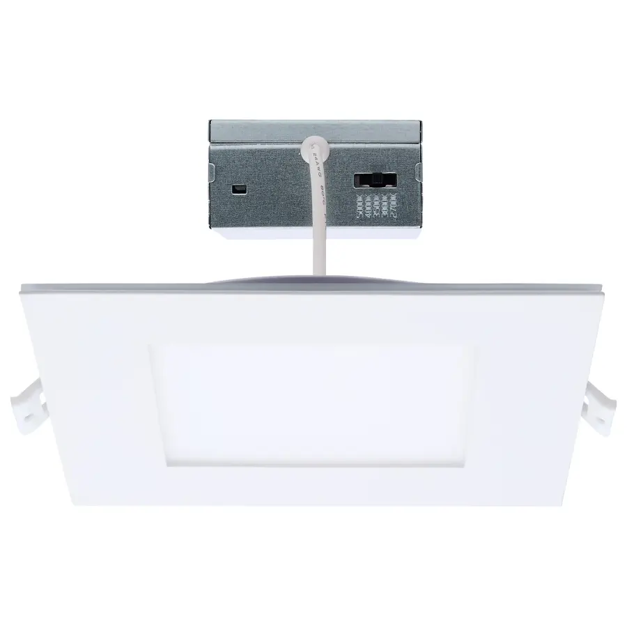 12 Watt LED Direct Wire Downlight with Night Light - 6 Inch - Remote Driver - CCT Selectable - Dimmable - Square - White Finish - Image 1
