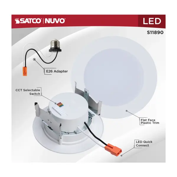 8 Watt - 4 Inch LED Downlight Retrofit - 27K/30K/35K/40K/50K CCT Selectable - Flat Wafer - Round - Matte White Finish - Image 7