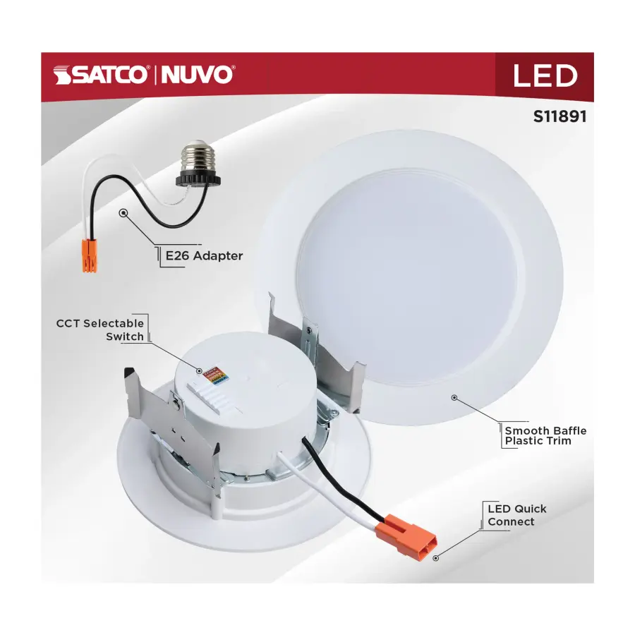 8 Watt - 4 Inch LED Downlight Retrofit - 27K/30K/35K/40K/50K CCT Selectable - Regressed Wafer - Round - Matte White Finish - Image 7