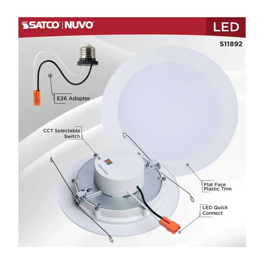 9.5 Watt - 6 Inch LED Downlight Retrofit - 27K/30K/35K/40K/50K CCT Selectable - Flat Wafer - Round - Matte White Finish - Image 7