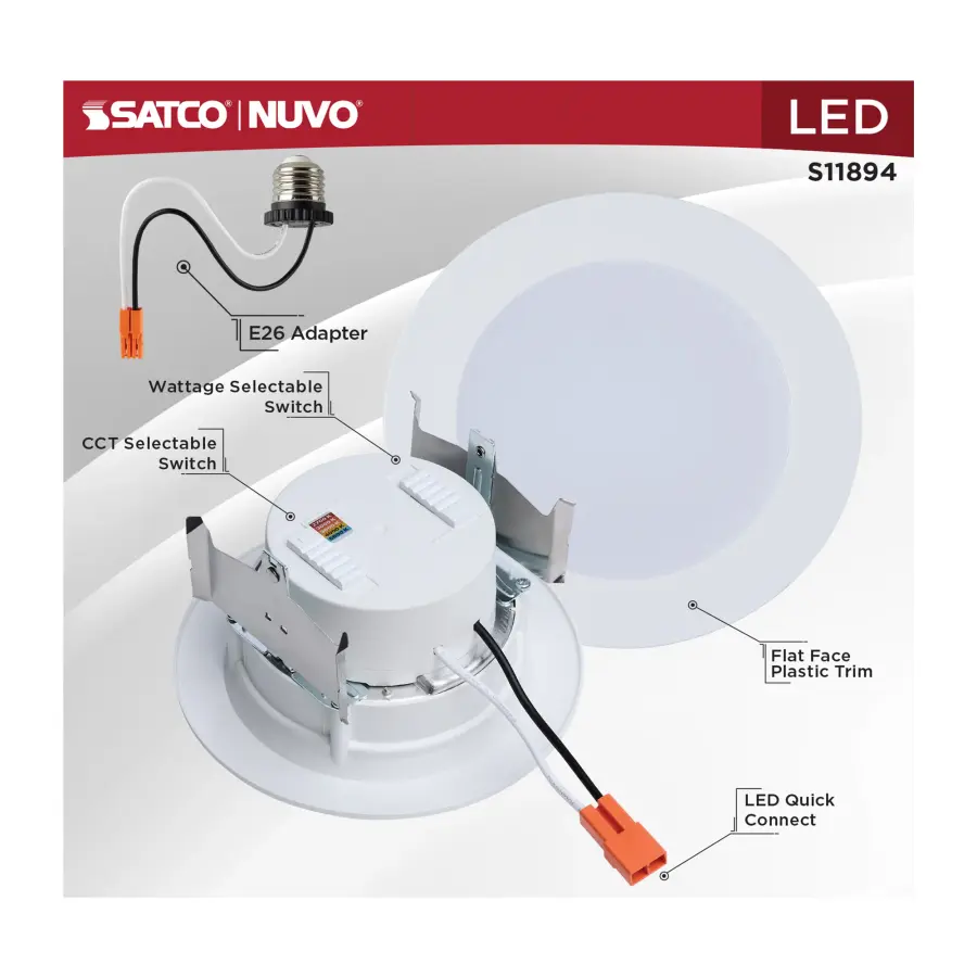 6.5/8/9.3 Watt LED Downlight Retrofit - 27K/30K/35K/40K/50K CCT - 4 Inch - Flat Wafer - Round - Matte White Finish - Image 7